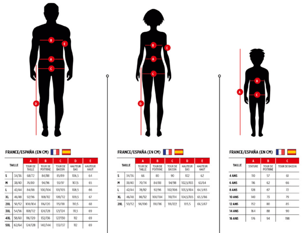 Guide de taille pour la marque North Ways