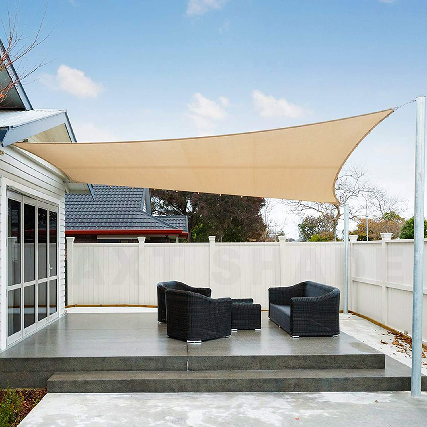 Store voile d'ombrage rectangulaire AXT SHADE 2,5 x 3 m, protection UV étanche pour terrasse, extérieur, jardin, couleur sable