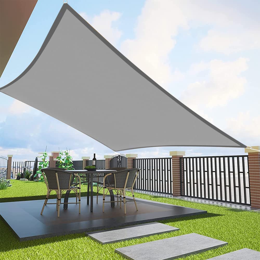 Voile d'ombrage rectangulaire en PES Protection UV étanche à 95% pour extérieur, jardin, terrasse avec corde et crochet (3x4M, Gris PES)