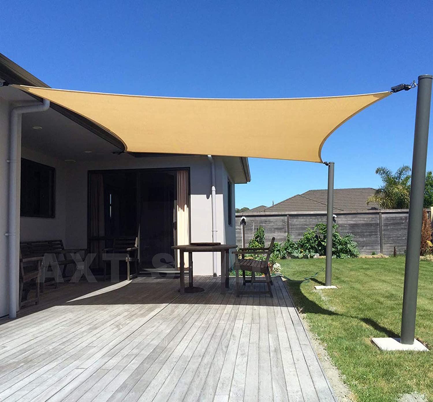 Store voile d'ombrage rectangulaire AXT SHADE 2,5 x 3 m, HDPE résistant aux UV et respirant pour terrasse, extérieur, jardin, couleur sable