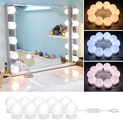 Timker Kit d'éclairage de miroir LED avec 10 ampoules à intensité variable 3 modes de couleur de lumière réglable USB miroir lumière maquillage, dressing, miroir, salle de bain, cadeau 3000K-6500K - Base de mise à niveau