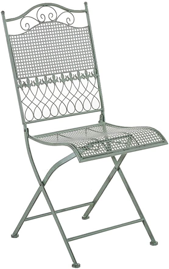 CLP Chaise de patio pliante en fer forgé Kiran |Chaise d'extérieur rustique | Chaise de jardin avec ornements médiévaux | Haute résolution Photo |