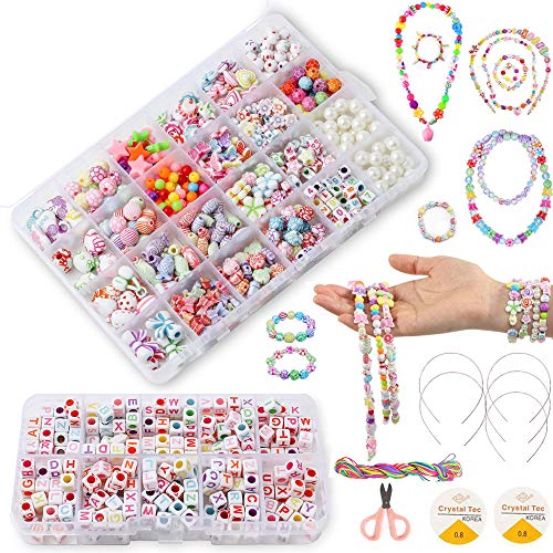 BoFeite - Ensemble de perles de bricolage, 1200 pièces de 24 kits de perles de bracelet de bricolage Kit de fabrication de bijoux Bracelet Collier Perles de bijoux pour la fabrication de bijoux pour enfants