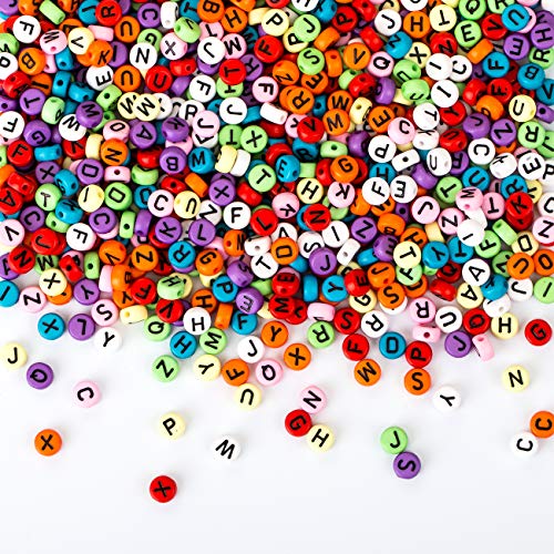 Naler 1200 perles rondes colorées de l'alphabet pour l'artisanat de bracelets à bricoler soi-même (7 mm, 26 lettres)