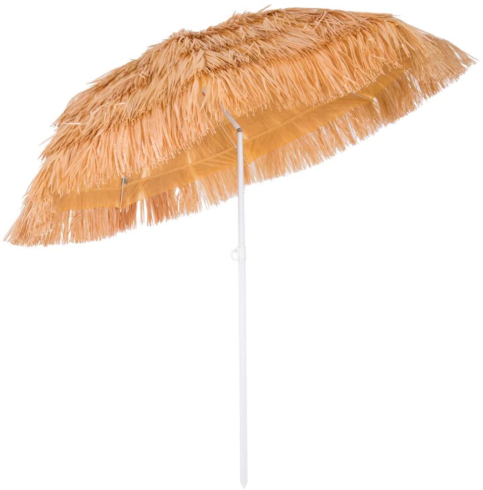 Deuba Kingsleeve Outdoor Garden Beach Parapluie Ø 160 cm Hawaiian Natural Ribbon Tilt Function Parapluie Couché