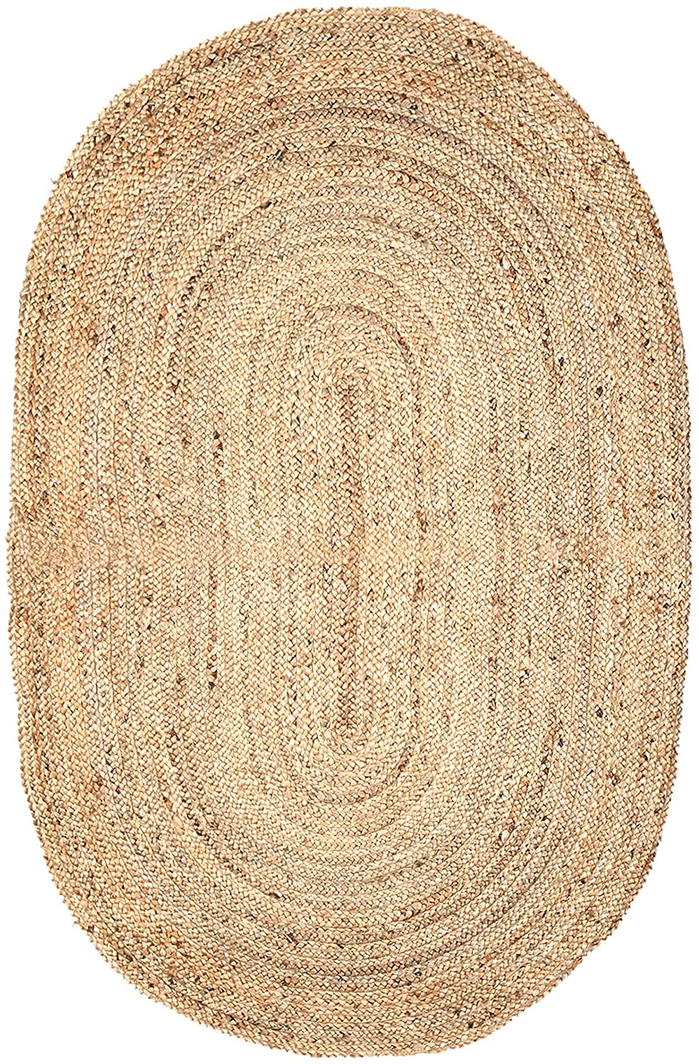 Tapis Décoratif en Jute - 121 x 68 cm Tapis Bio en Fibres Naturelles pour Chambre et Couloir Tapis Marron Lavable Ovale