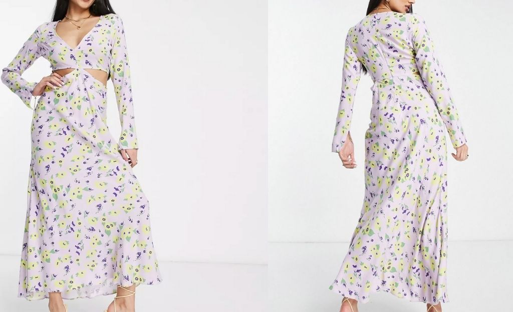 ASOS DESIGN - Robe longue lilas à imprimé fleuri et fentes latérales