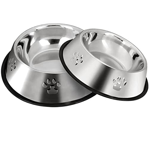 2 bols pour chien en acier inoxydable, bol pour chien, bol pour chien avec base en caoutchouc antidérapant, petit bol d'eau pour animaux de compagnie.  (S-18cm).
