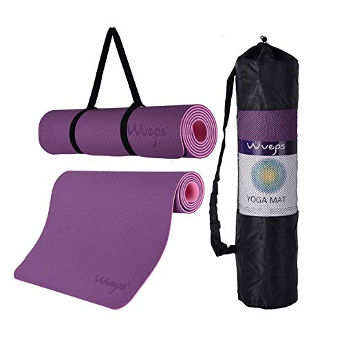 Tapis d'exercice, tapis de yoga Wueps avec sangles et sac fourre-tout, parfait pour l'exercice à la maison, tapis de yoga, tapis de yoga antidérapant, (violet et rose)