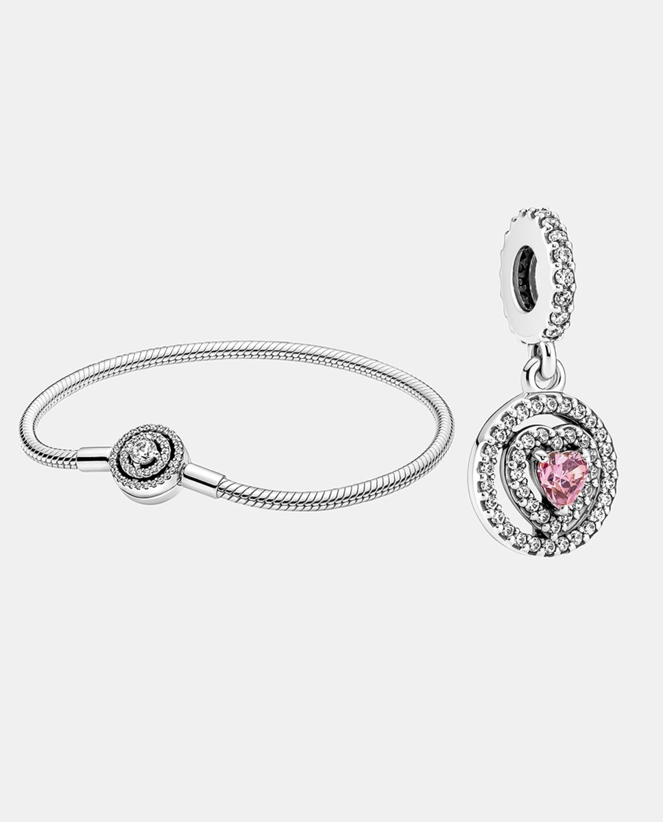 Bracelet Pandora Moments et ensemble de charms Halo double cœur