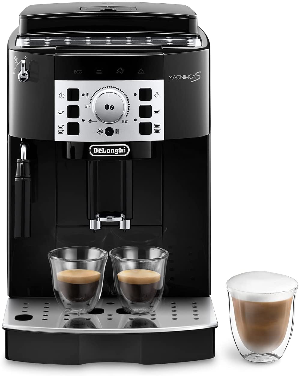 De'Longhi Perfetto Magnifica S - Super machine à café automatique avec 15 leviers de pression pour expresso et cappuccino, 13 programmes réglables, système d'auto-nettoyage, ECAM 22.110.B, noir 35 x 24 x 43 cm