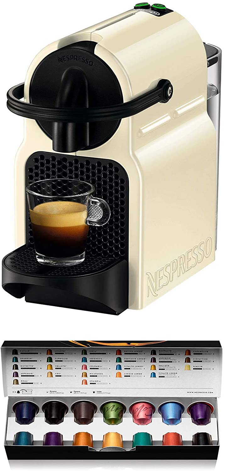Nespresso De'Longhi Inissia EN80.CW - Machine à café à capsules monodose Nespresso, 19 barres, auto-off, crème, avec pack de bienvenue avec 14 capsules