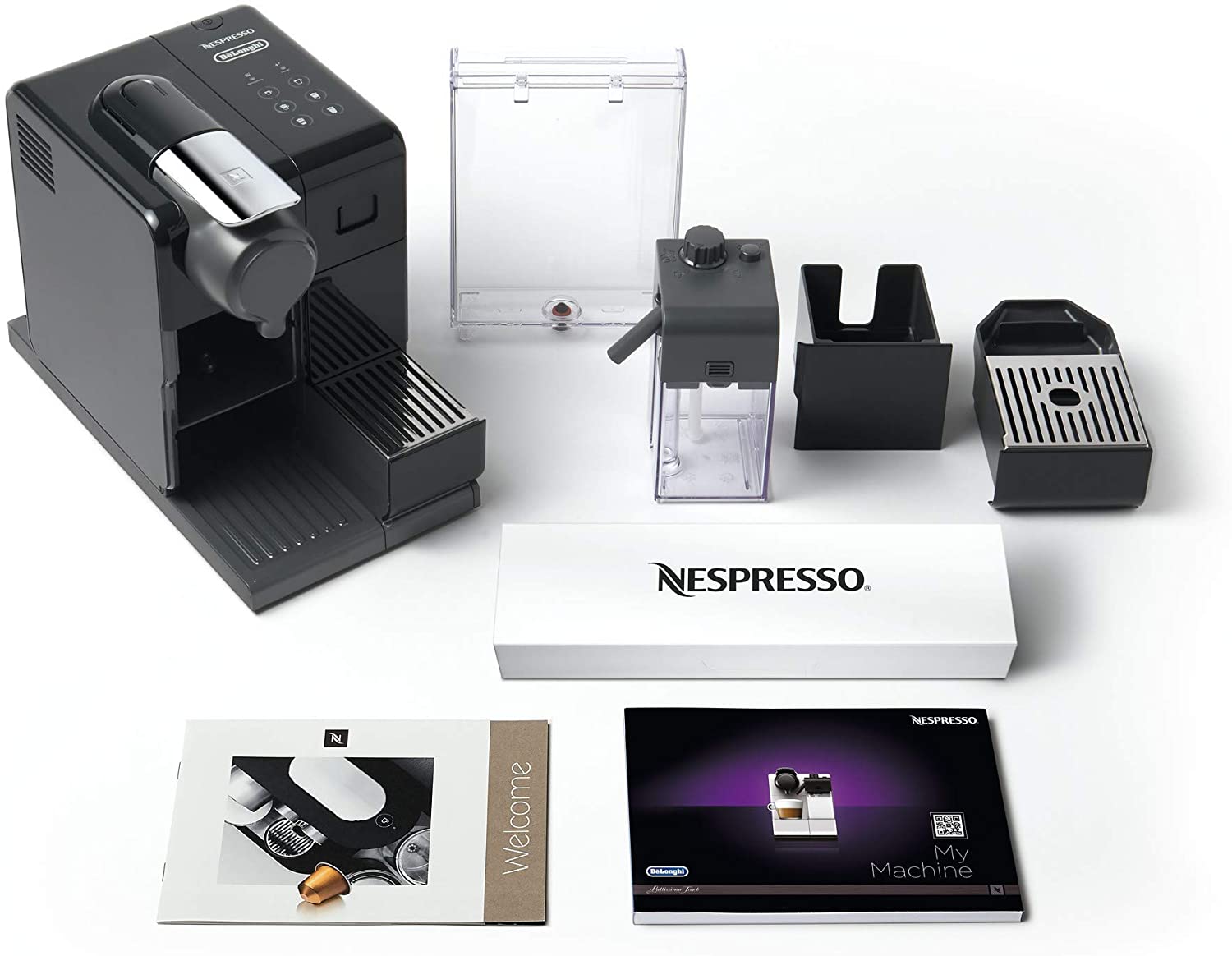 Nespresso De'Longhi Lattisima Touch Animation EN560.B - Machine à café à capsules monodose Nespresso avec pot à lait, 6 recettes en option, noir, y compris pack de bienvenue avec 14 capsules