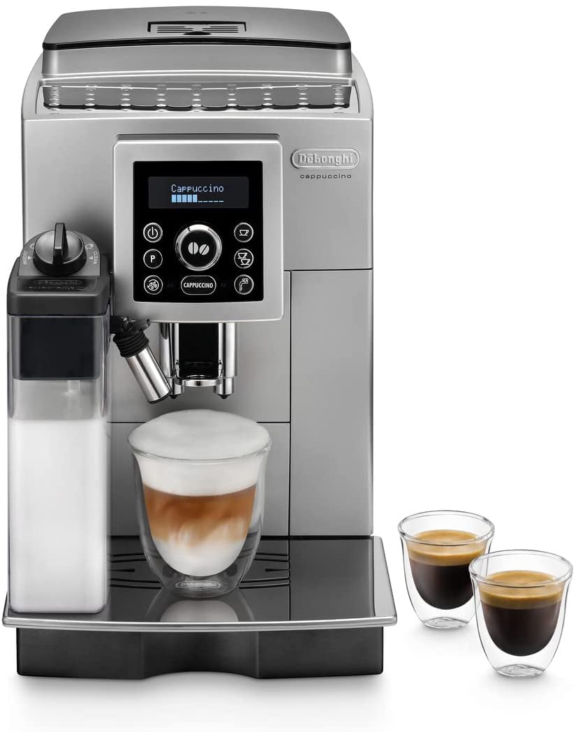 De'Longhi Perfetto ECAM 23.460.SB - Machine à café automatique Supe (pression de 15 bars, système de cappuccino automatique, réservoir d'eau amovible de 1,8 L, panneau LCD, autonettoyant) argent/noir [Clase de eficiencia energética A]
