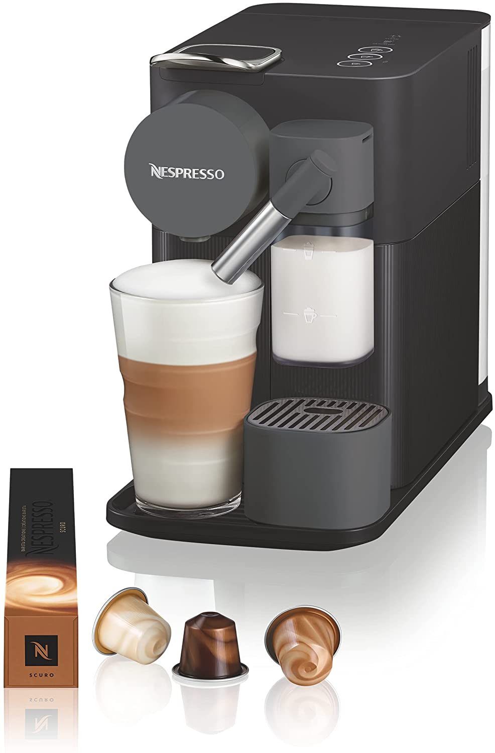 De'Longhi Lattissima One Evo, Machine à café à capsules jetables, Mousseur à lait automatique, Cappuccino et Latte, EN510.B, 1450W, Noir