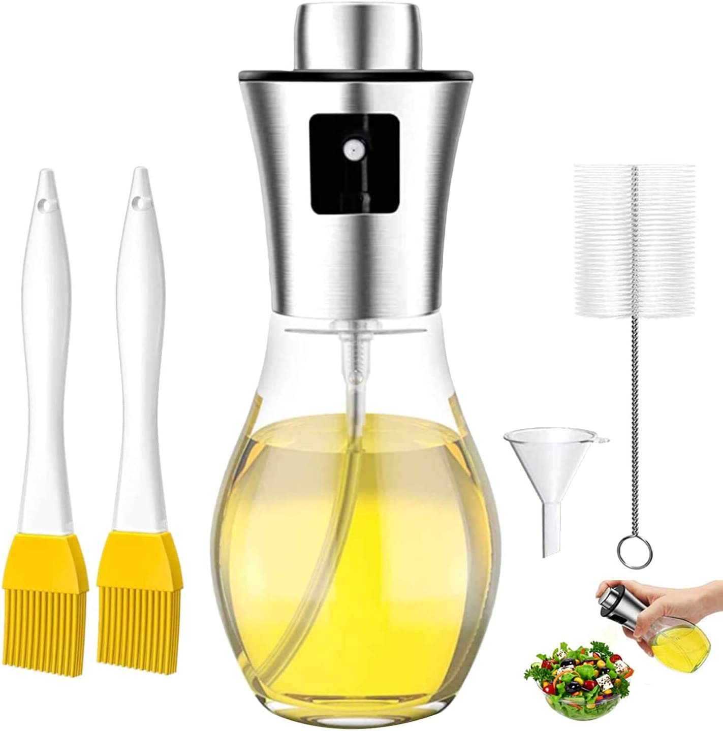 LiRiQi Pulvérisateur d'huile de cuisson, pulvérisateur d'huile, pulvérisateur d'huile d'olive, bouteille de vinaigre en verre pour la cuisson, la salade, la pâtisserie, le pain, les grillades, la cuisine (200ML)