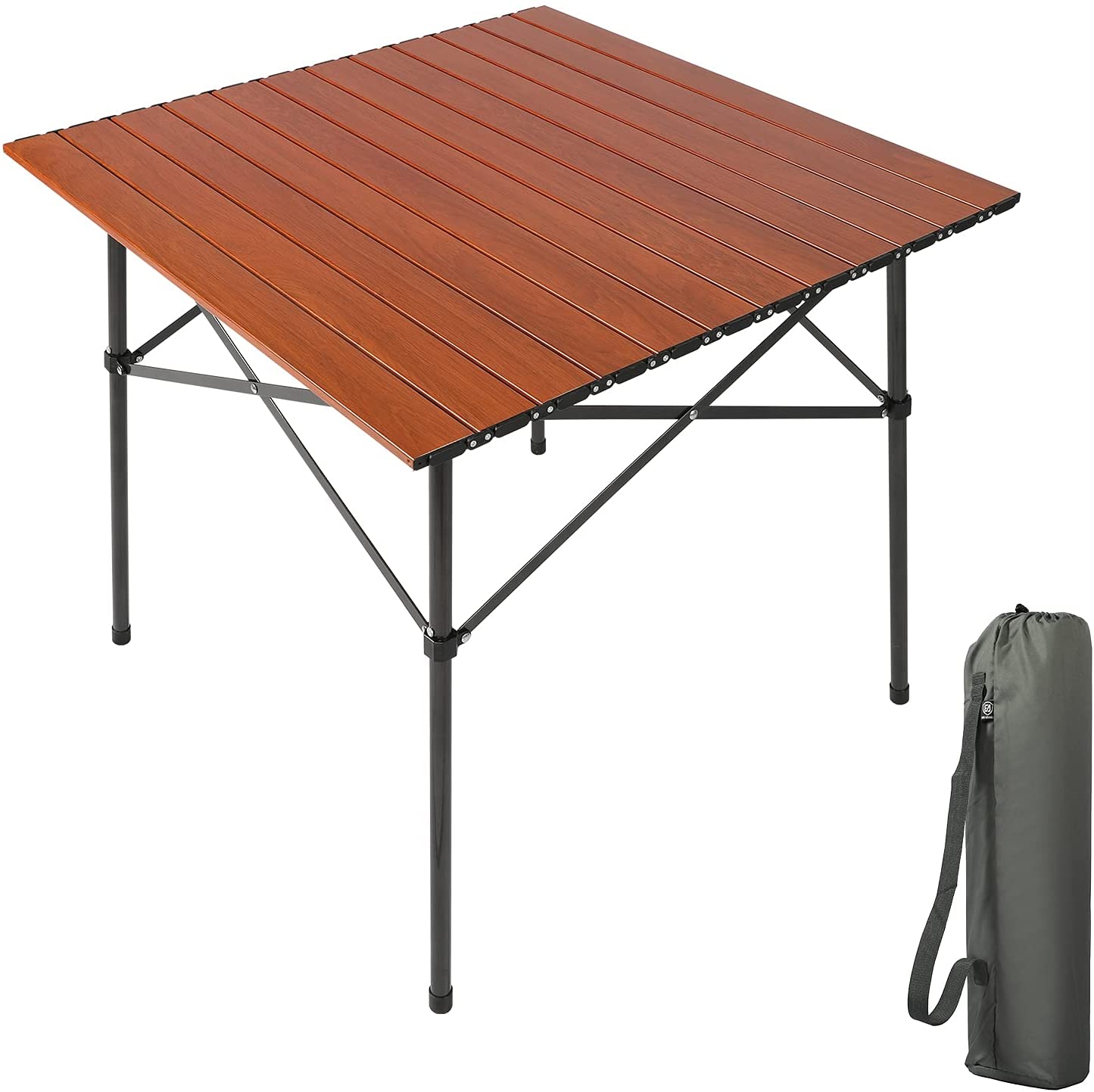 Ever Advanced Table de camping pliante en aluminium pour 4 personnes avec sac de transport, pique-nique, terrasse, barbecue, marron