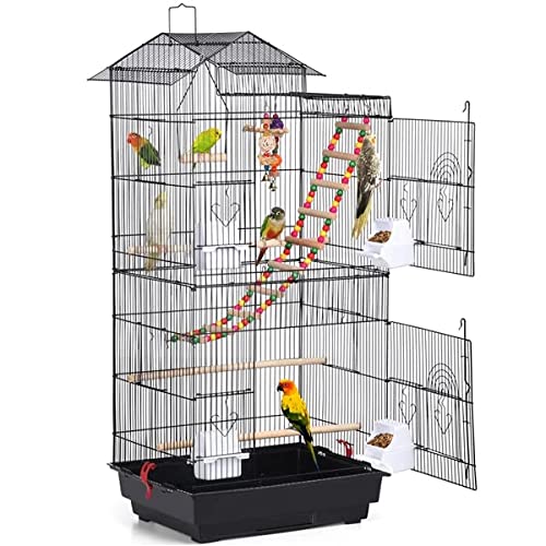 Yaheetech Cage à Oiseaux 46 x 35,5 x 99 cm avec Jouet Poignée Portable 4 Mangeoires 3 Cage à Oiseaux Perchoir Cage pour Canari Pet