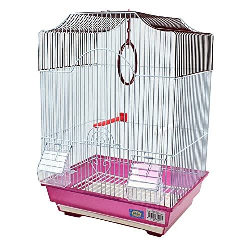 Cage à oiseaux DZL avec mangeoire, tige et balançoire (34,5 x 28 x 49,5 cm) (violet)