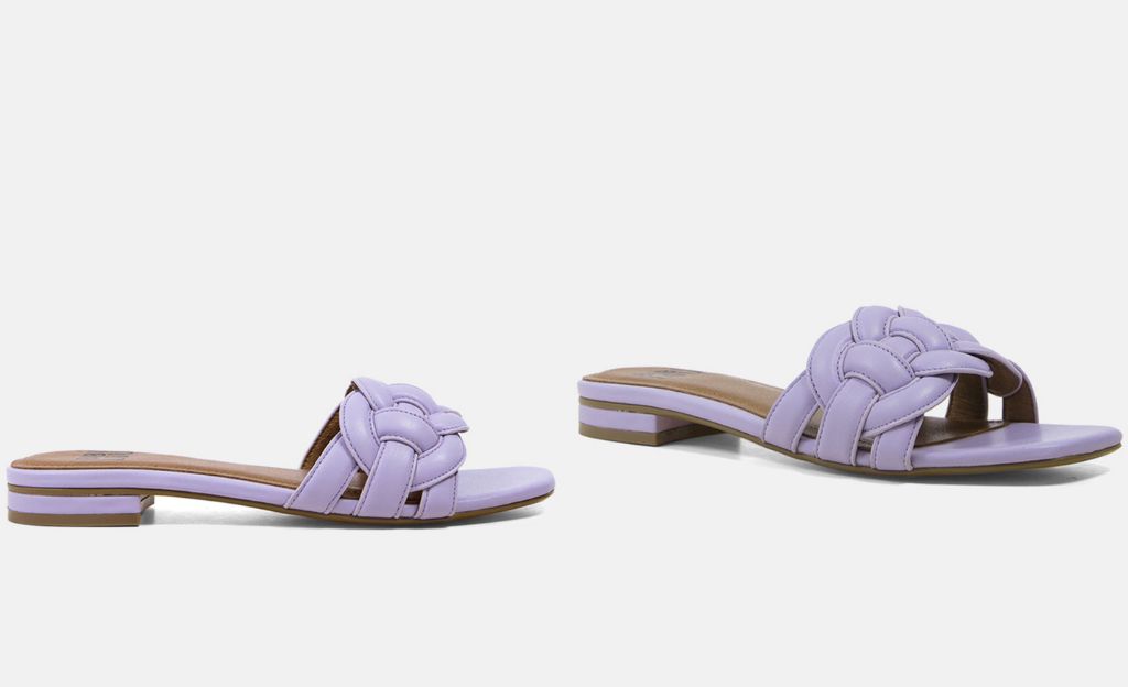 Sandales plates femme violettes à bride Web