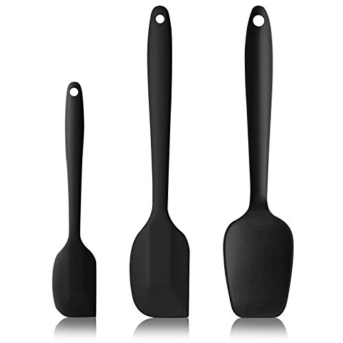 ITME Lot de 3 spatules en silicone – Résistant à la chaleur, spatule en caoutchouc antiadhésif pour cuisiner, cuire et remuer, ustensiles de cuisine (noir)
