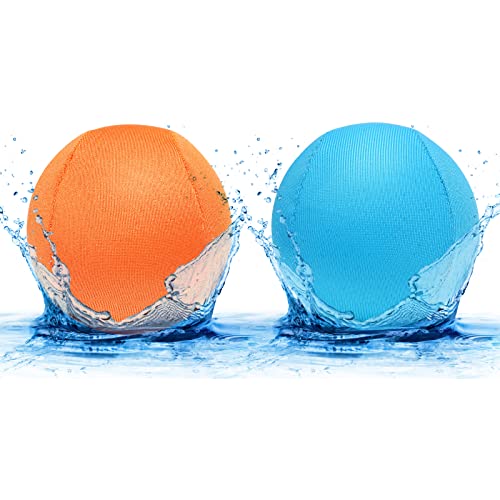 Lewondr Dog Float Ball, 2 pièces de balles de tennis interactives pour animaux de compagnie, jouets à mâcher gonflables en matériau TPR durable pour jouer en été avec des chiots, bleu + orange