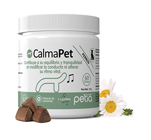 petia Vet health - Calmapet - Complément Alimentaire pour Relaxer et Calmer Votre Chien de Façon Naturelle - 1 Flacon de 60 Comprimés à Croquer