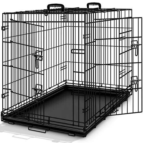 TRESKO Porte-chien 2 portes | SHOPBOP Cage de transport en métal pour animaux de compagnie | Boîte pliante avec plateau amovible (L - 91 x 58 x 64 cm)