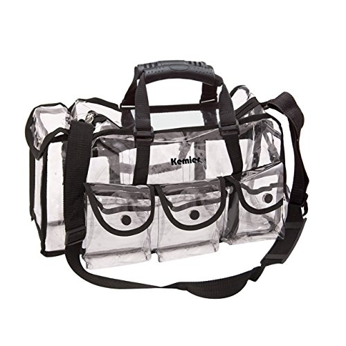 Kemier Clear Bag Beauty Trousse de voyage avec 6 poches extérieures Grand organisateur cosmétique avec bandoulière