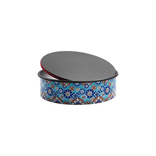Moule à poussoir Domo à fond amovible, diamètre 20 cm, aluminium, bleu multicolore, 21,5 x 21,5 x 7,6 cm