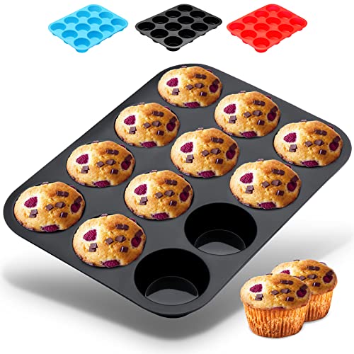 moules à cupcakes en silicone, moules à muffins, moules en silicone pour 12 cupcakes, moules à muffins à revêtement antiadhésif muffins, cupcakes, brownies, moules à pudding