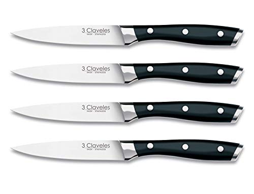 3 Claveles 4 Couteaux à Steak Ensemble de Couteaux de Cuisine Professionnels 4 Couteaux à Steak Ensemble de Couteaux Ustensiles de Cuisine pour Lave-Vaisselle avec Manche en ABS