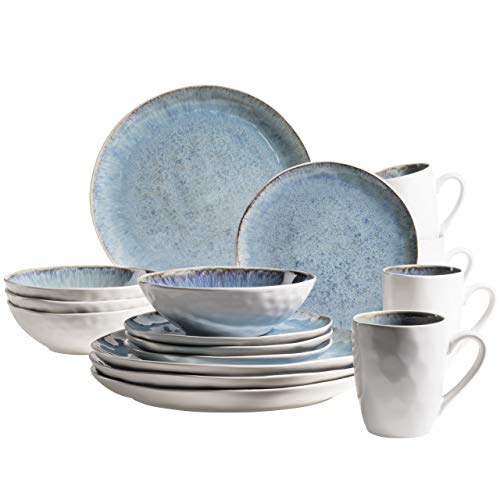 MÄSER Frozen collection Service de vaisselle en céramique 16 pièces pour 4 personnes bleu formes organiques, grès