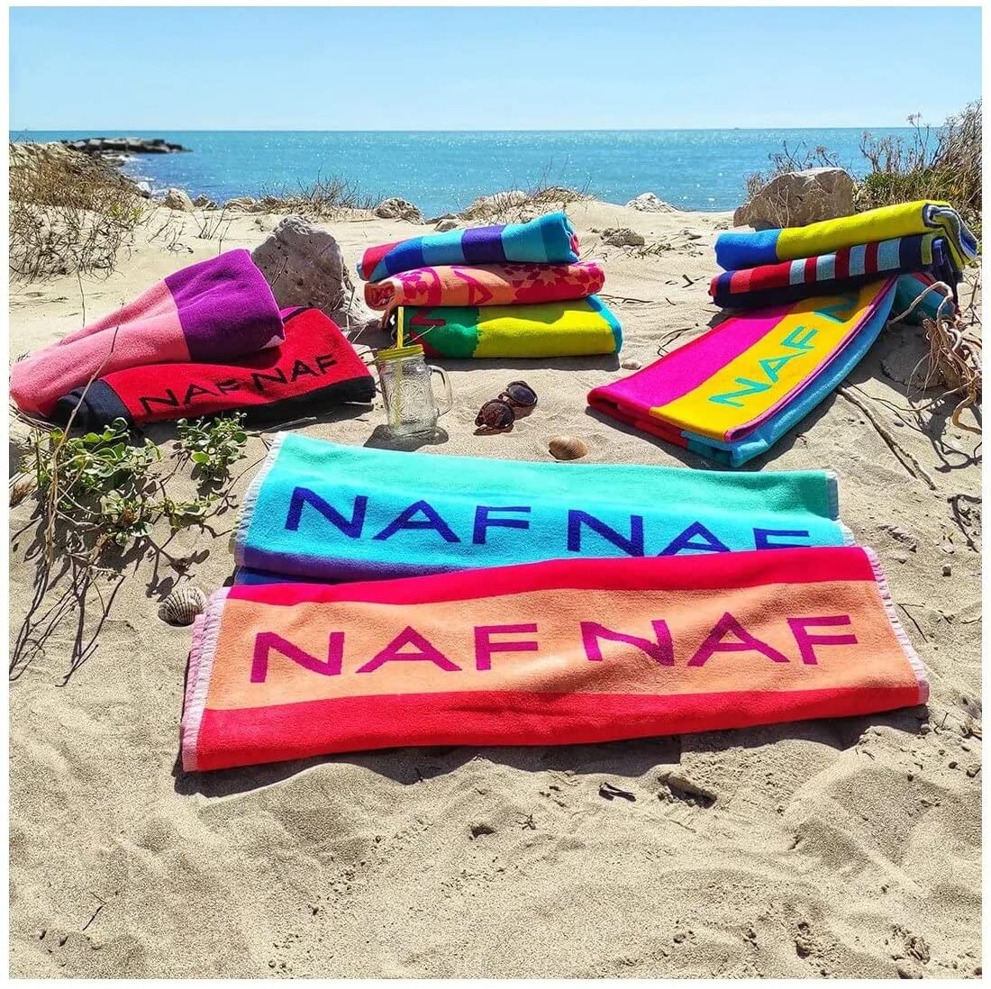 NAF NAF Serviettes de plage Pool Original Serviettes de plage Hommes Femmes Filles Garçons Coloré Moderne (Tenby Red)
