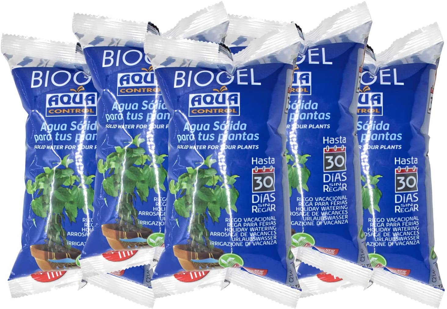 Aqua Control Biogel C21405, Eau Solide pour Plantes, Idéale pour l'Irrigation des Vacances, Jusqu'à 30 Jours Sans Eau - 400 ml (Lot de 5)