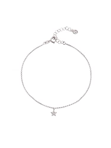 SINGULARU - Bracelet de cheville Silver Star Diamond - Bracelet de cheville en argent sterling 925 avec finition plaquée rhodium et étoiles en zircon - Bijoux pour femmes - Fabriqué en Espagne