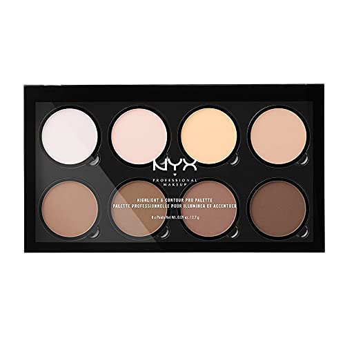 NYX Professional Makeup Highlight & Contour Pro Palette, kit de contour en poudre, 8 teintes chatoyantes et mates