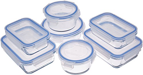 Amazon Basics Lot de 14 récipients alimentaires verrouillables en verre (7 bocaux + 7 couvercles) sans BPA