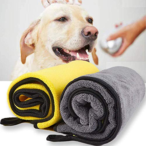 Serviettes pour chien Dhohoo, serviettes sèches super absorbantes pour chien pour le bain, 100 x 55 cm, adaptées à tous les chiens, chats, serviettes en microfibre douces et durables (2 pièces)