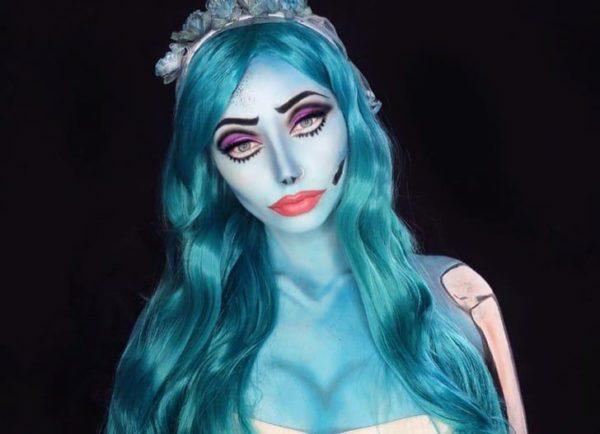 Corpse Bride maquillage ombre cheveux bleus 