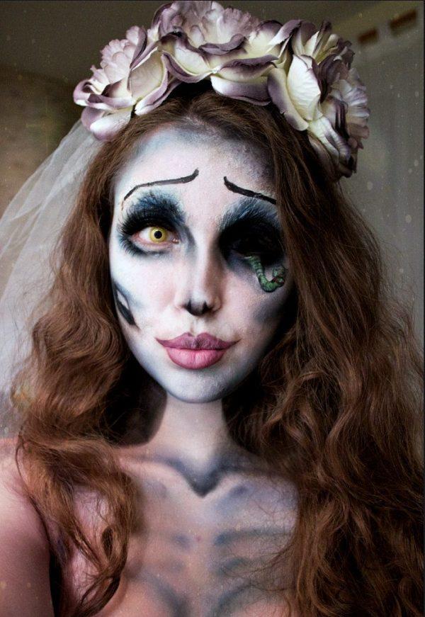 Maquillage halloween mariée corpse eye bug