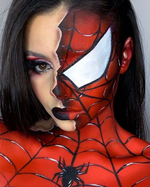 maquillage halloween spiderman maquillage demi-visage 