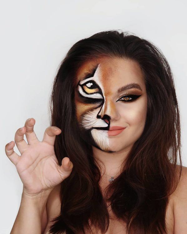 Maquillage Halloween demi-visage de lion 