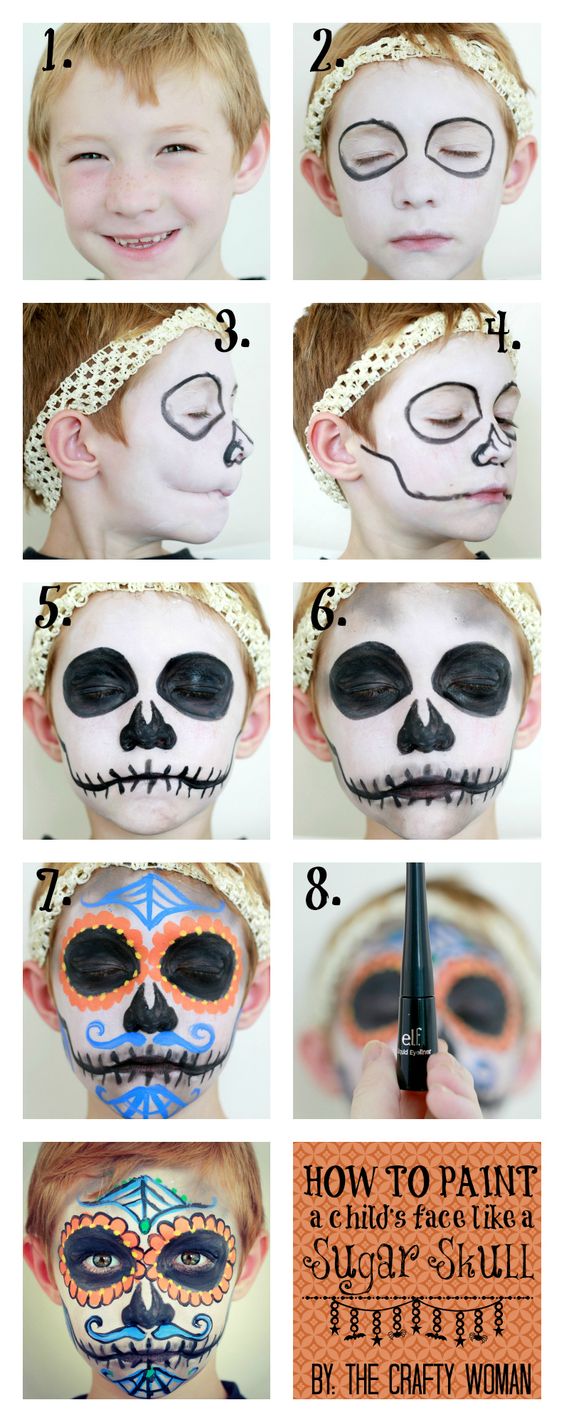Maquillage halloween enfants crâne mexicain étape par étape