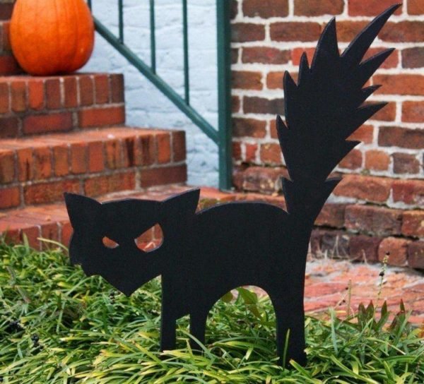 Décoration halloween silhouette chat bois noir