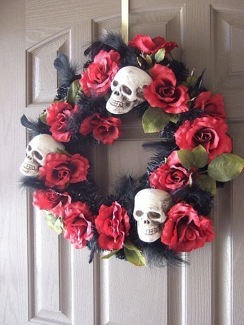 porte décorative halloween squelette couronne