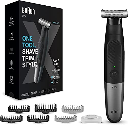 Tondeuse à barbe Braun Series XT5, rasoir électrique, rasoir pour homme, kit de soins pour homme, tondeuse cheveux, nez et oreilles, feuille durable - Cadeaux originaux pour homme
