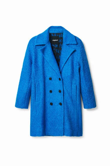 Manteau droit en laine bleu