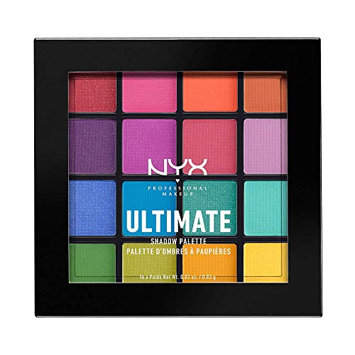 NYX Professional Makeup Ultimate Shadow Palette, Pigments pressés, 16 teintes, finitions mates, satinées et métalliques, teintes : brillantes