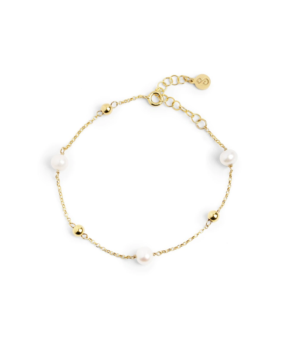 Bracelet mini perle en argent sterling plaqué or 18 ct